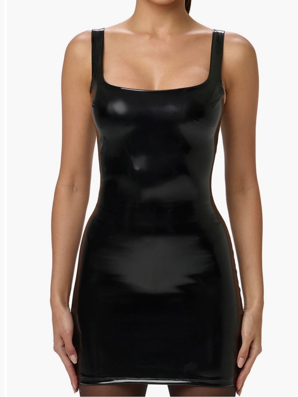 naked wardrobe Black Faux Leather Square Neck Mini Dress